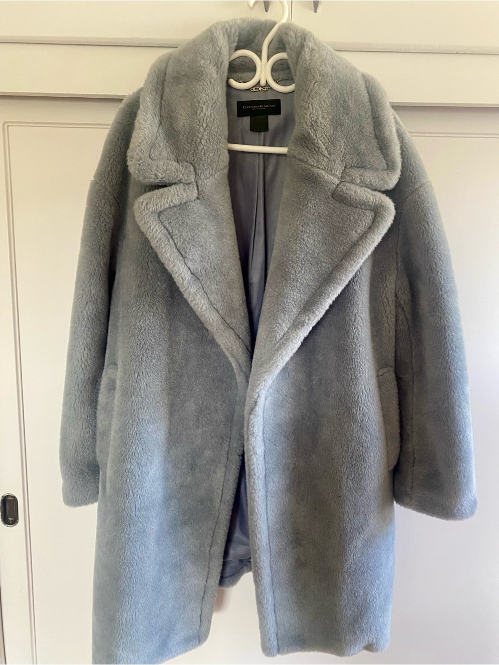 Donna Karan Light Gray Plush Teddy Coat